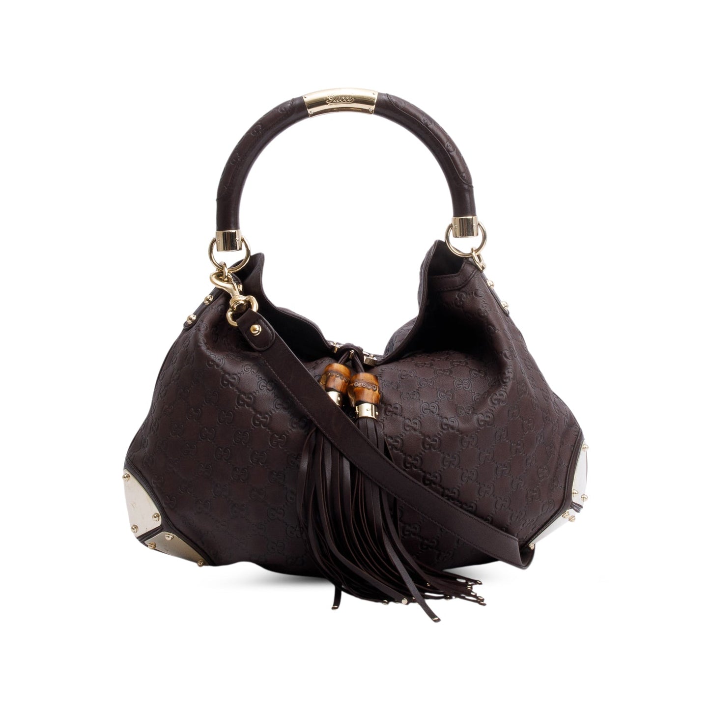 Gucci Brown Guccissima Leather Large  Bamboo Indy Tassel Hobo