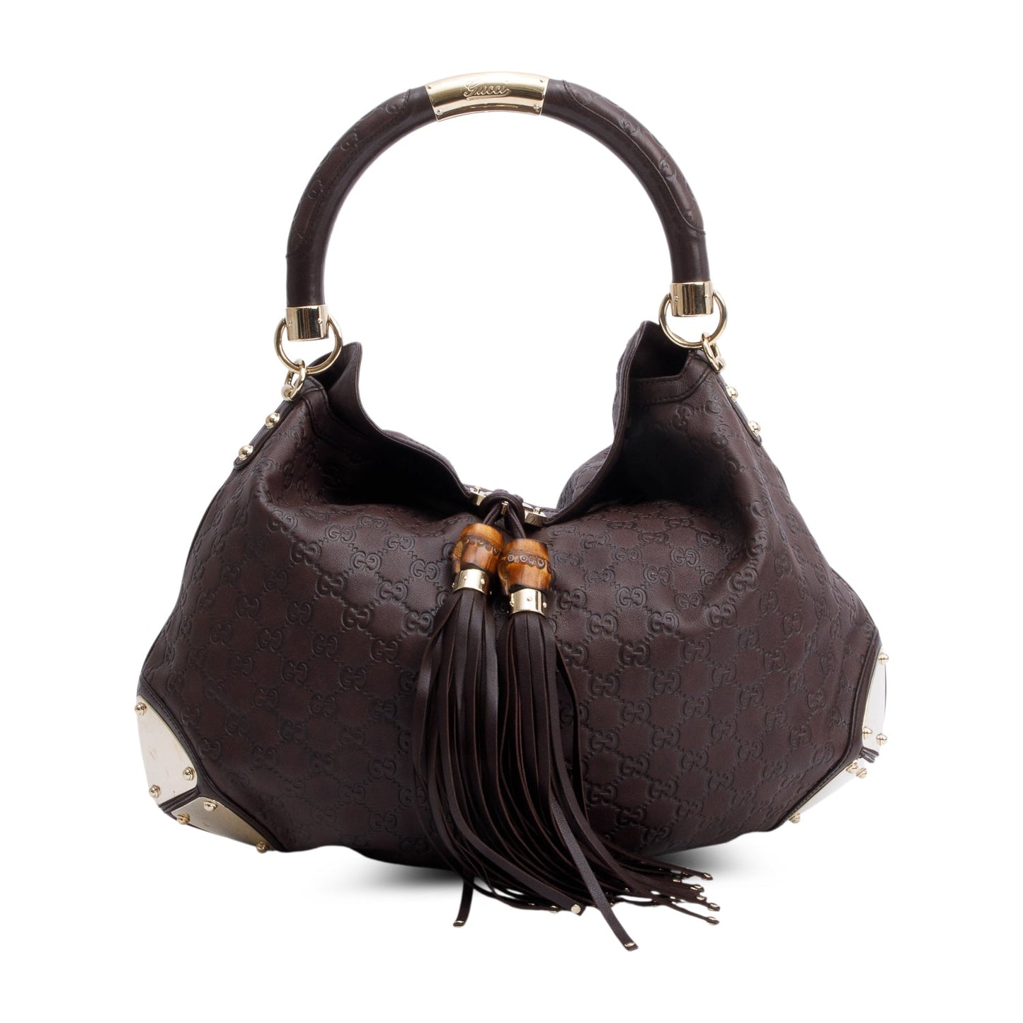 Gucci Brown Guccissima Leather Large  Bamboo Indy Tassel Hobo