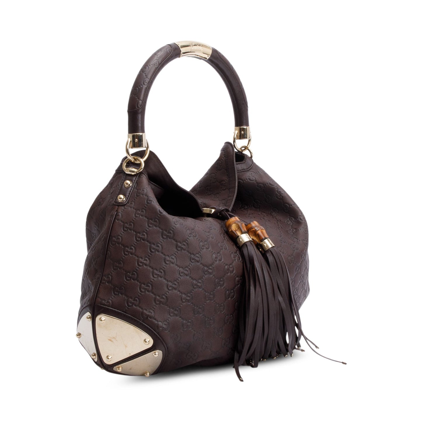 Gucci Brown Guccissima Leather Large  Bamboo Indy Tassel Hobo