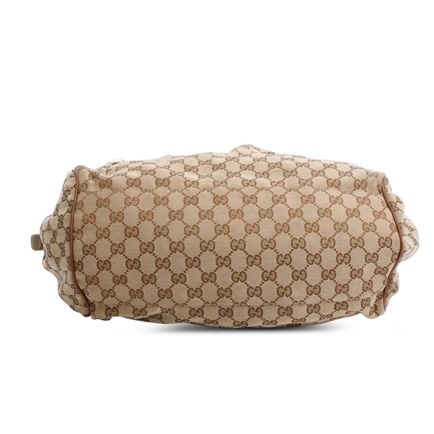 Gucci Beige GG Canvas Brown Leather Trim Medium Sukey Boston Bag