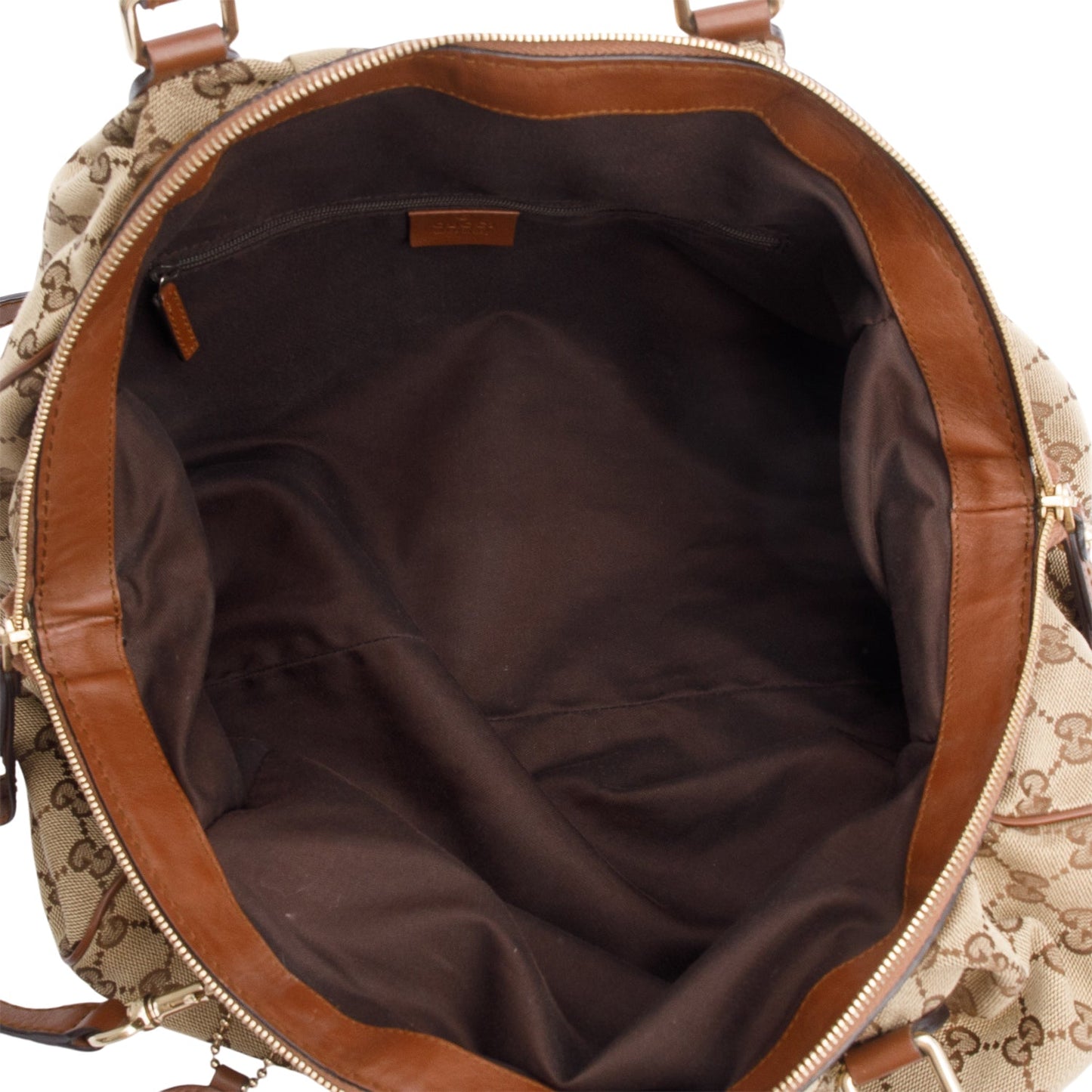 Gucci Beige GG Canvas Brown Leather Trim Medium Sukey Boston Bag