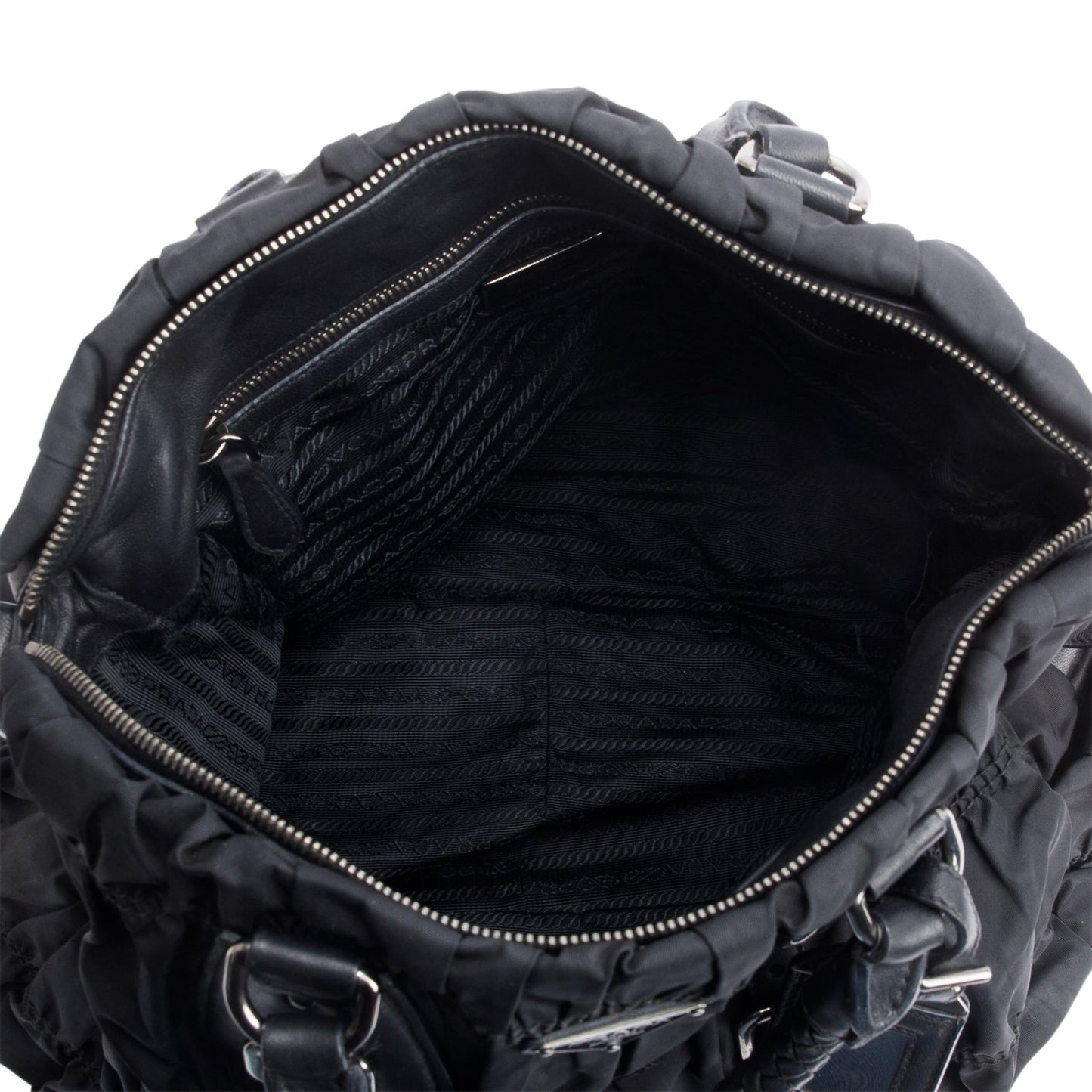 Prada Black Letaher Trimmed Tessuto Nylon Gaufre Tote