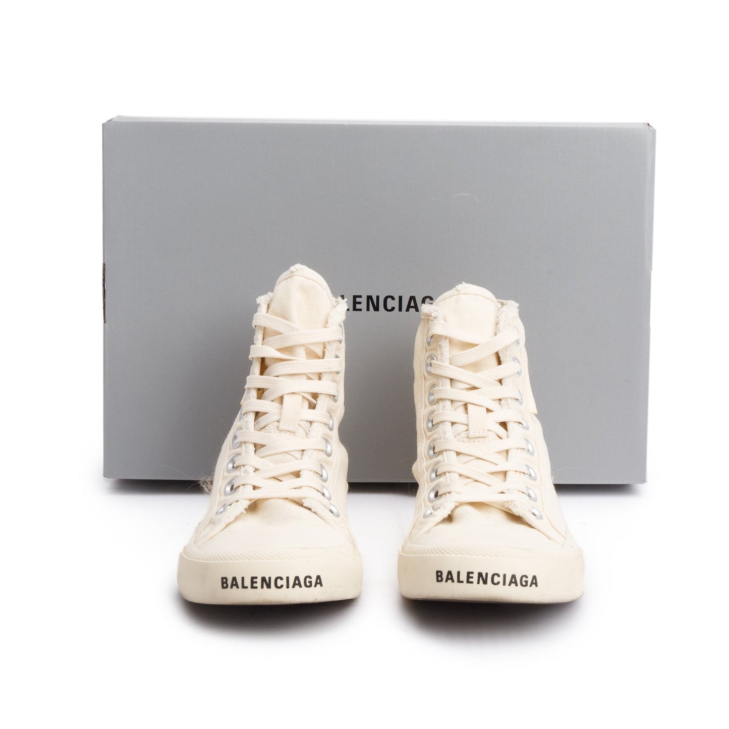 Balenciaga Neutral Canvas Paris Hight-Top Sneakers, Size 37
