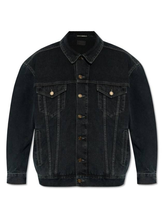 Luxury Saint Laurent Trending 2025 Egg Shape Denim Jacket Dark Blue Black