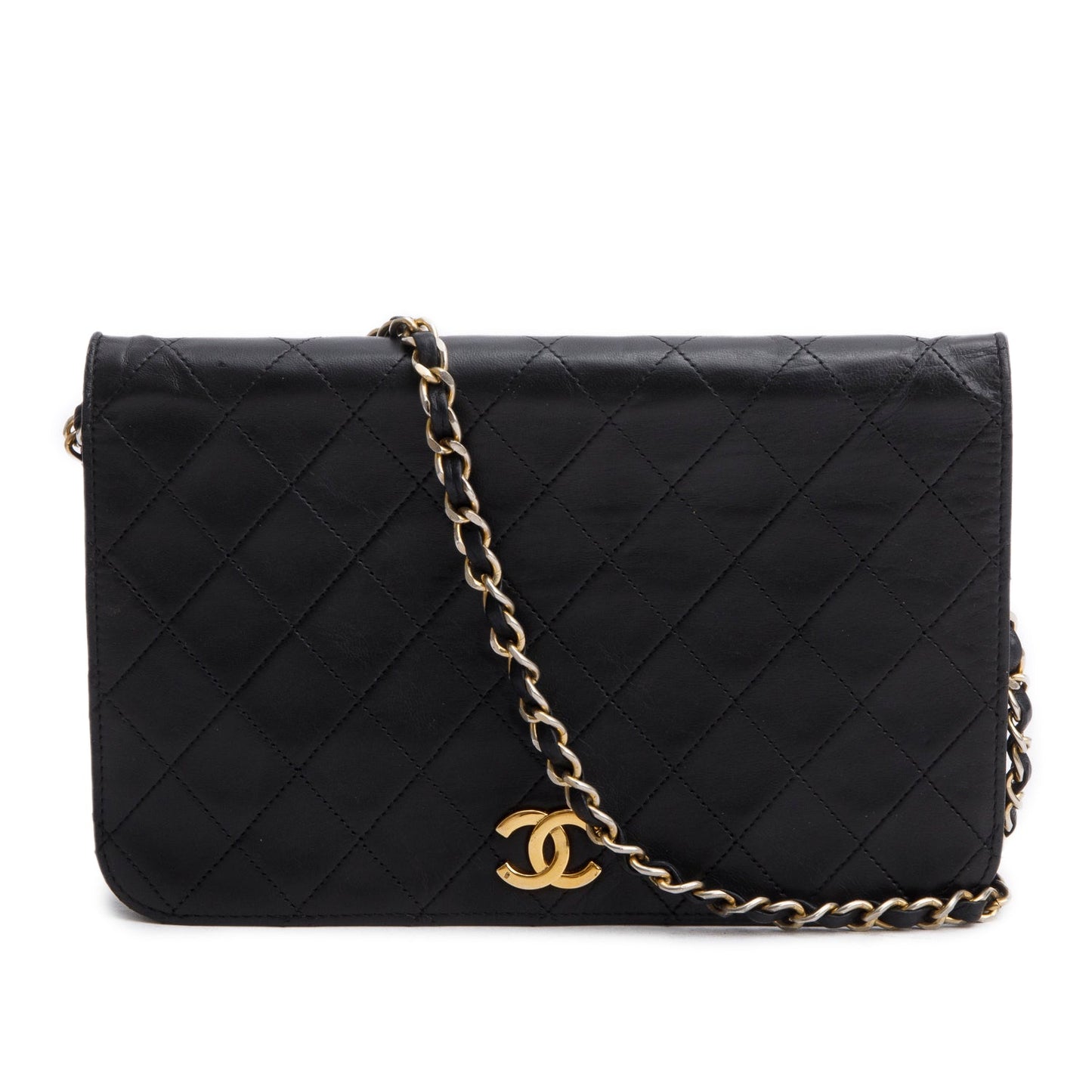 Chanel Black Quilted Lambskin Leather Vintage Full Flap Bag