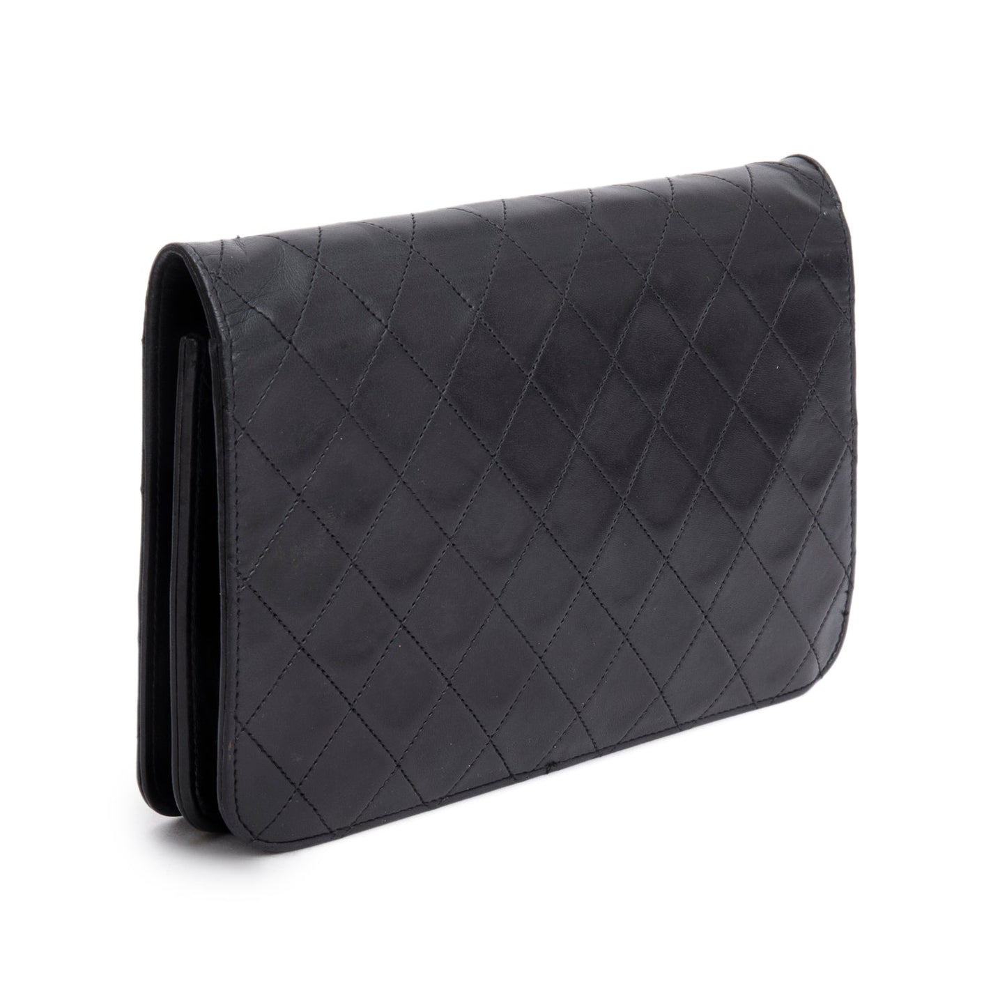 Chanel Black Quilted Lambskin Leather Vintage Full Flap Bag