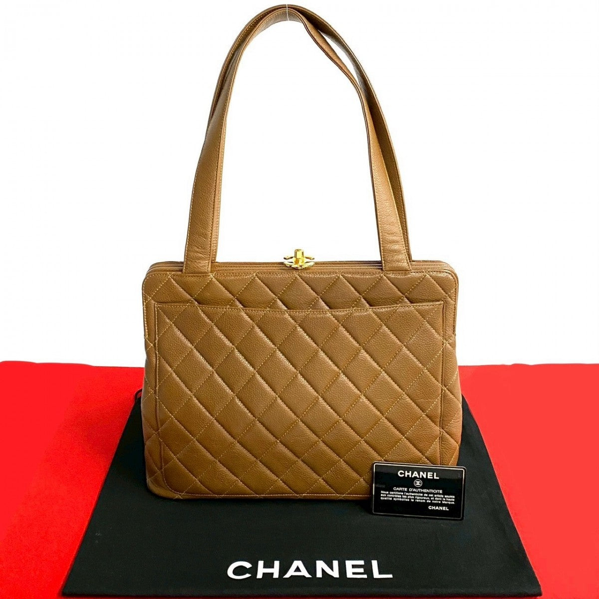 CHANEL Tote Bag Matt caviar skin Brown COCO Mark Matrasse Women