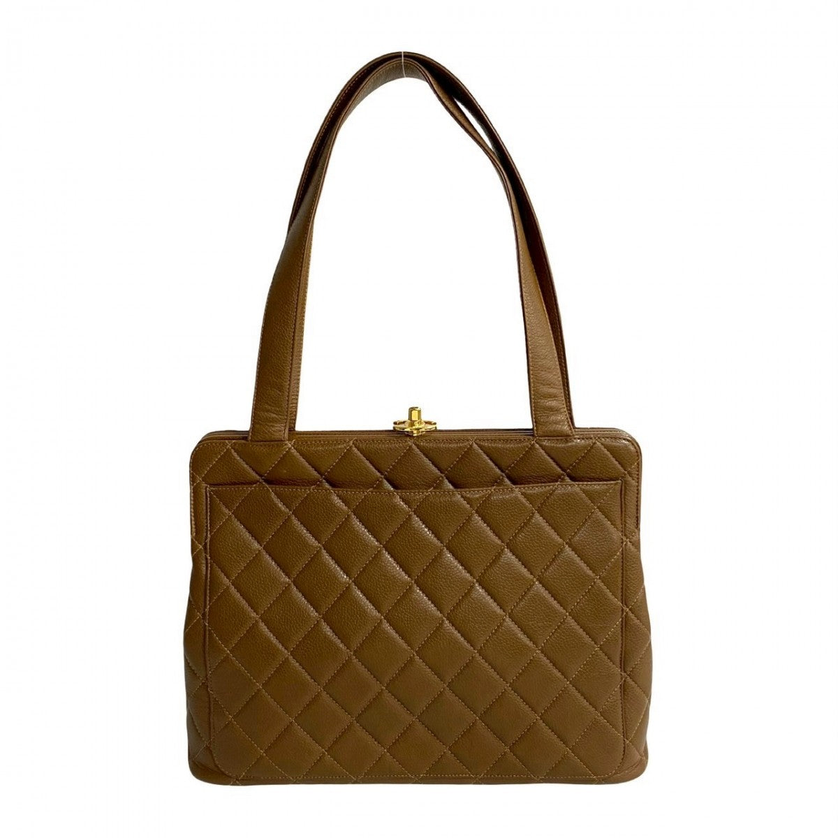 CHANEL Tote Bag Matt caviar skin Brown COCO Mark Matrasse Women