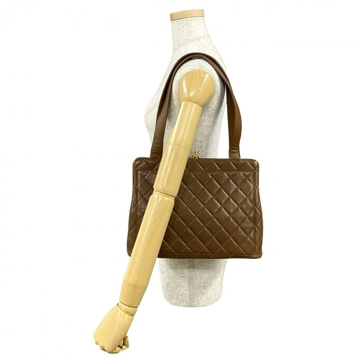 CHANEL Tote Bag Matt caviar skin Brown COCO Mark Matrasse Women