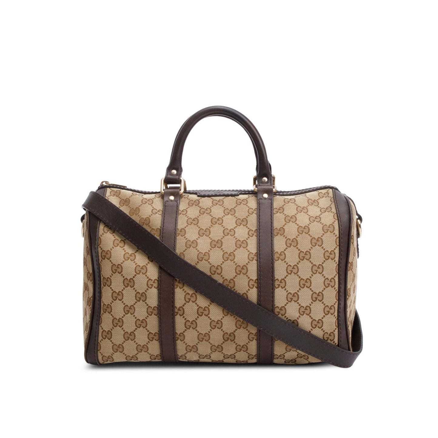 Gucci Beige GG Canvas Brown Leather Trim Joy Boston Bag