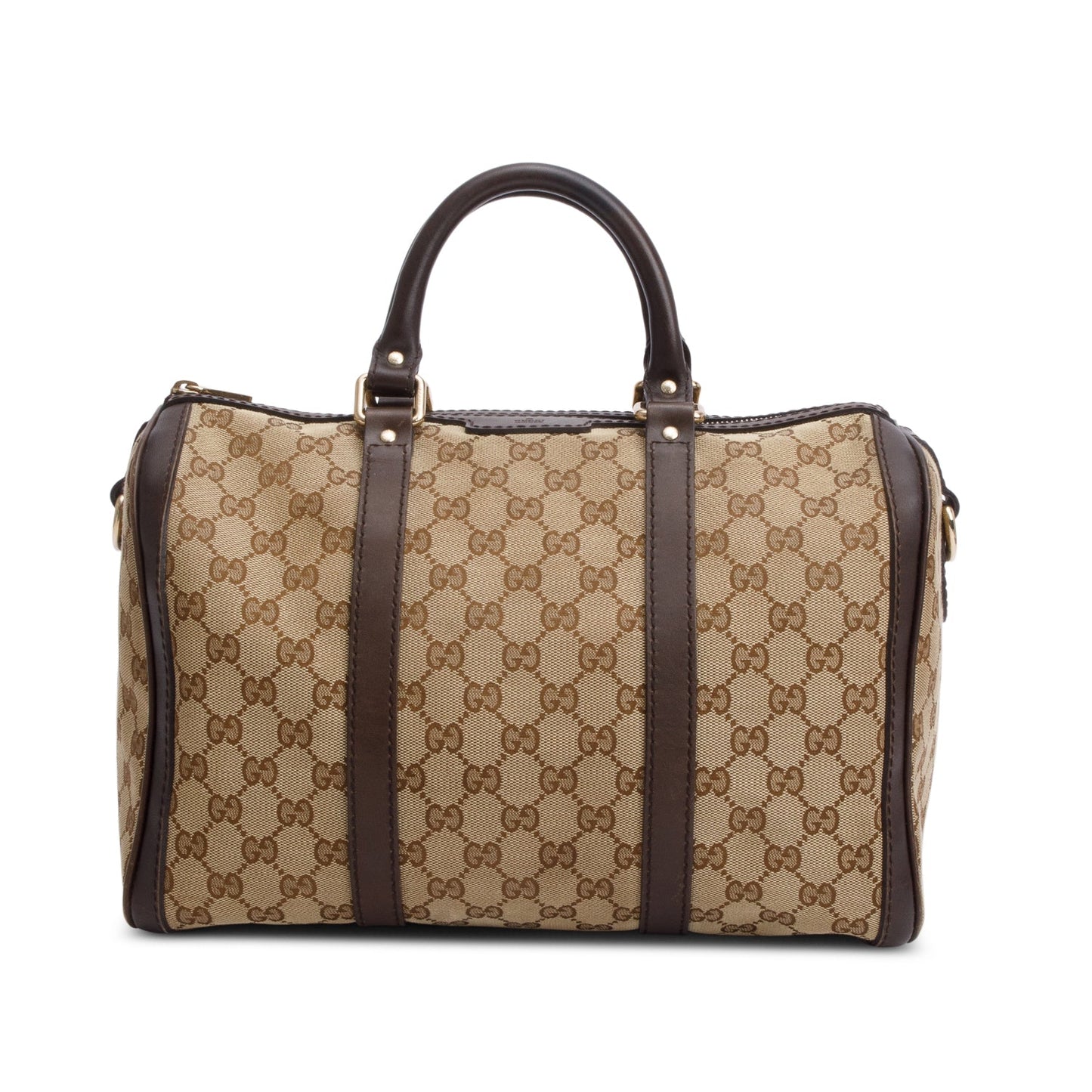 Gucci Beige GG Canvas Brown Leather Trim Joy Boston Bag