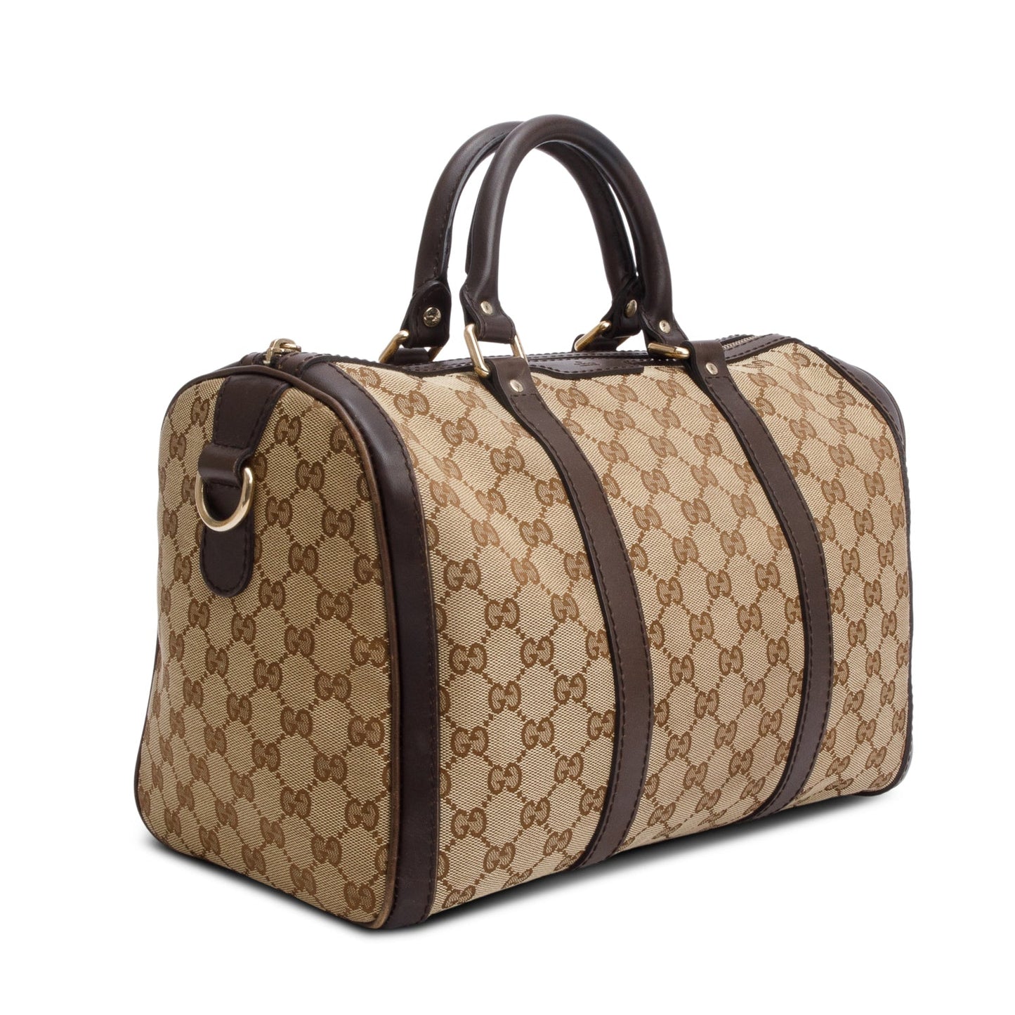 Gucci Beige GG Canvas Brown Leather Trim Joy Boston Bag