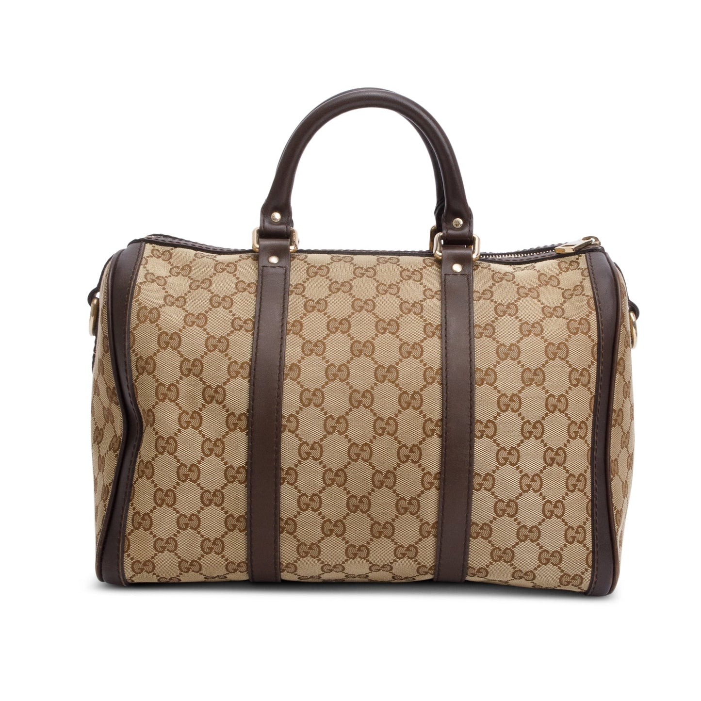 Gucci Beige GG Canvas Brown Leather Trim Joy Boston Bag
