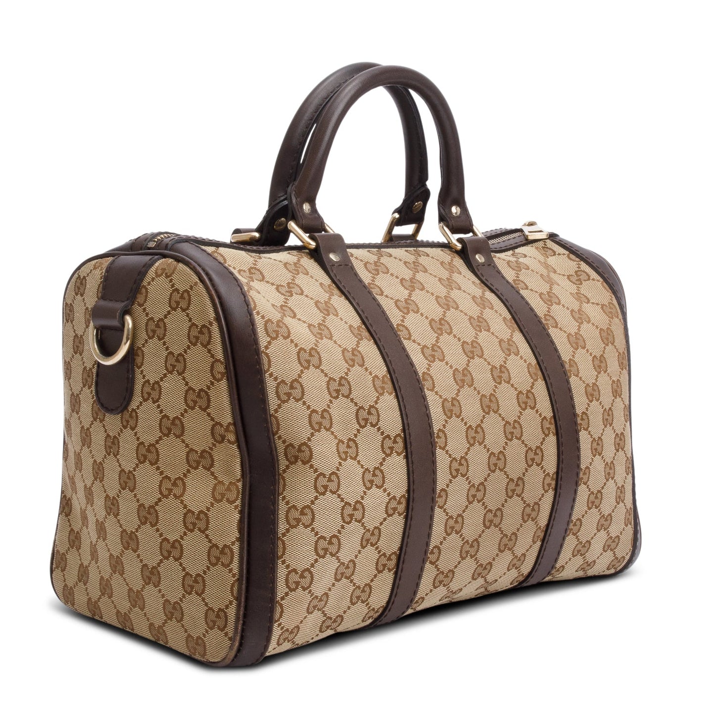 Gucci Beige GG Canvas Brown Leather Trim Joy Boston Bag