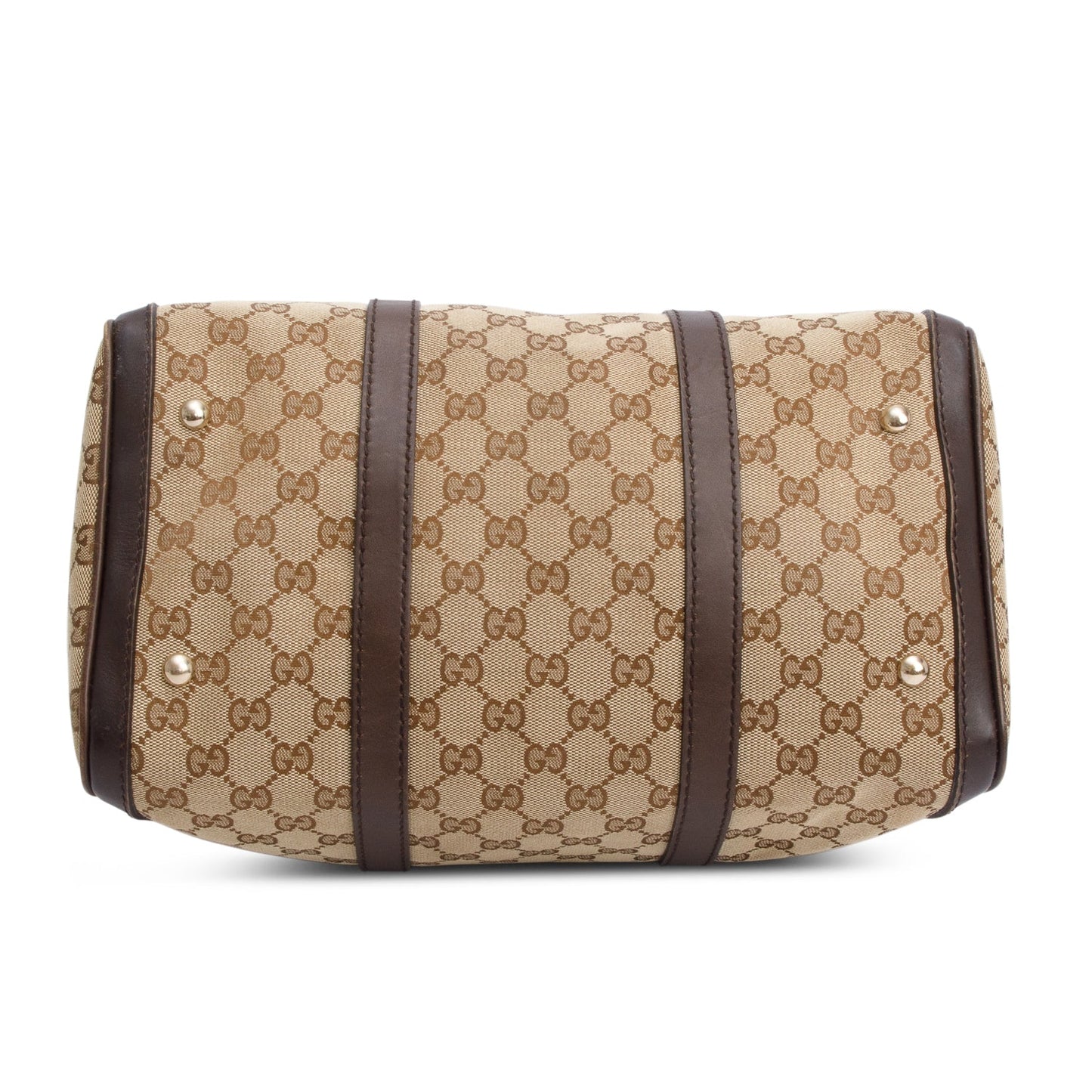 Gucci Beige GG Canvas Brown Leather Trim Joy Boston Bag