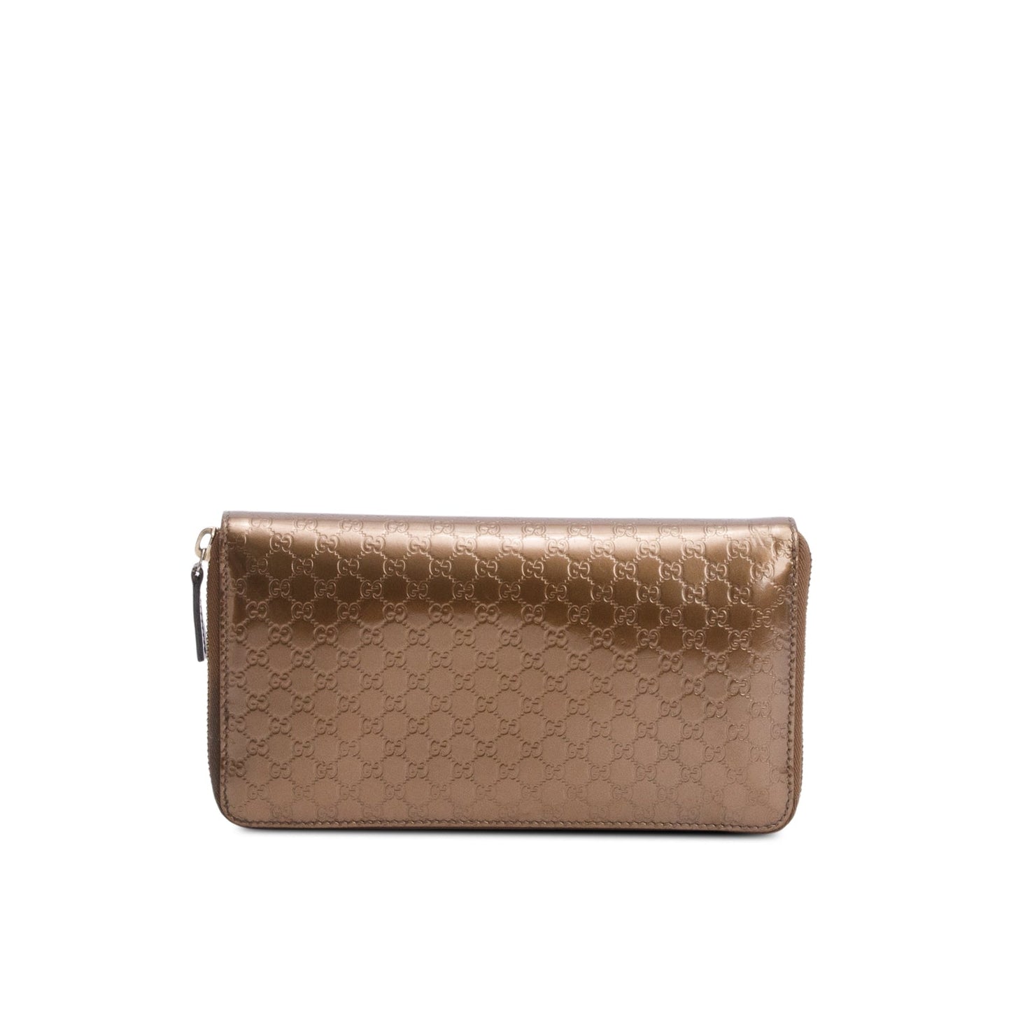 Gucci Brown Microguccissima Patent Leather Zip Around Wallet Organizer