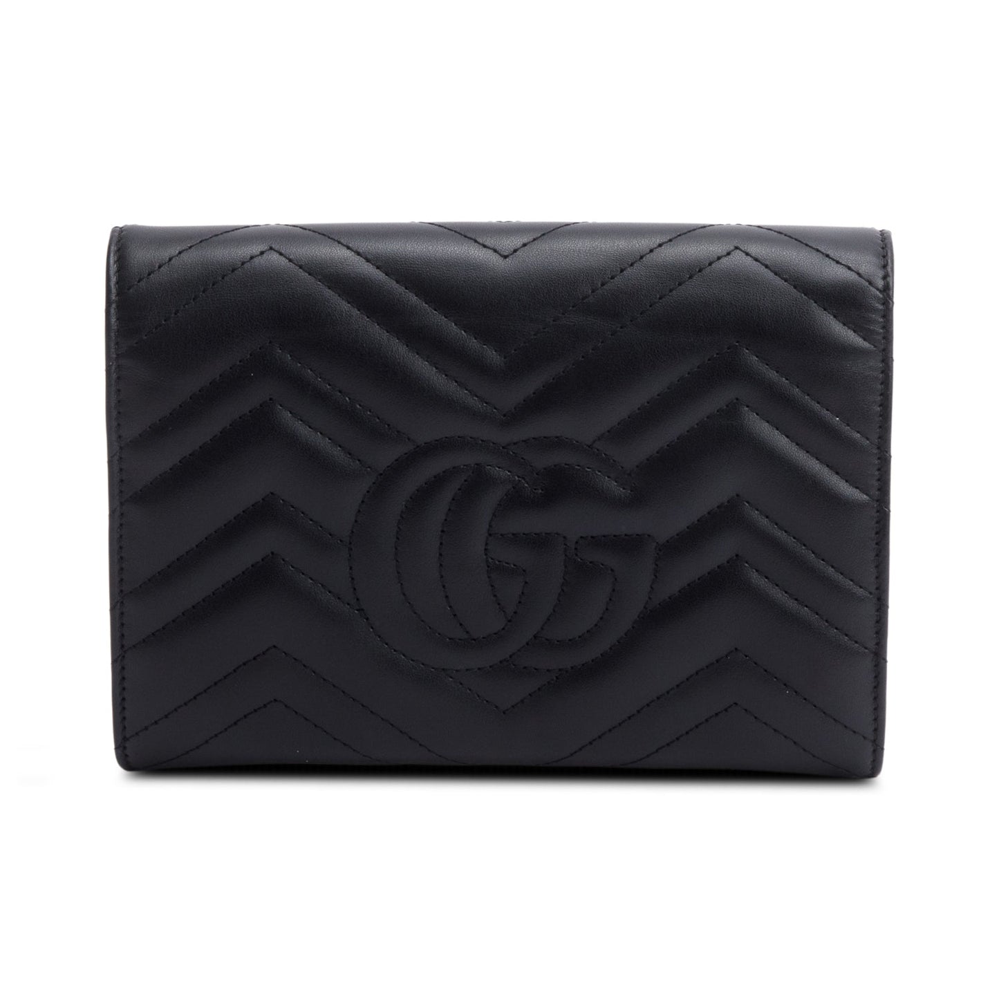 Gucci Black Calfskin Matelasse Leather GG Marmont Chain Wallet