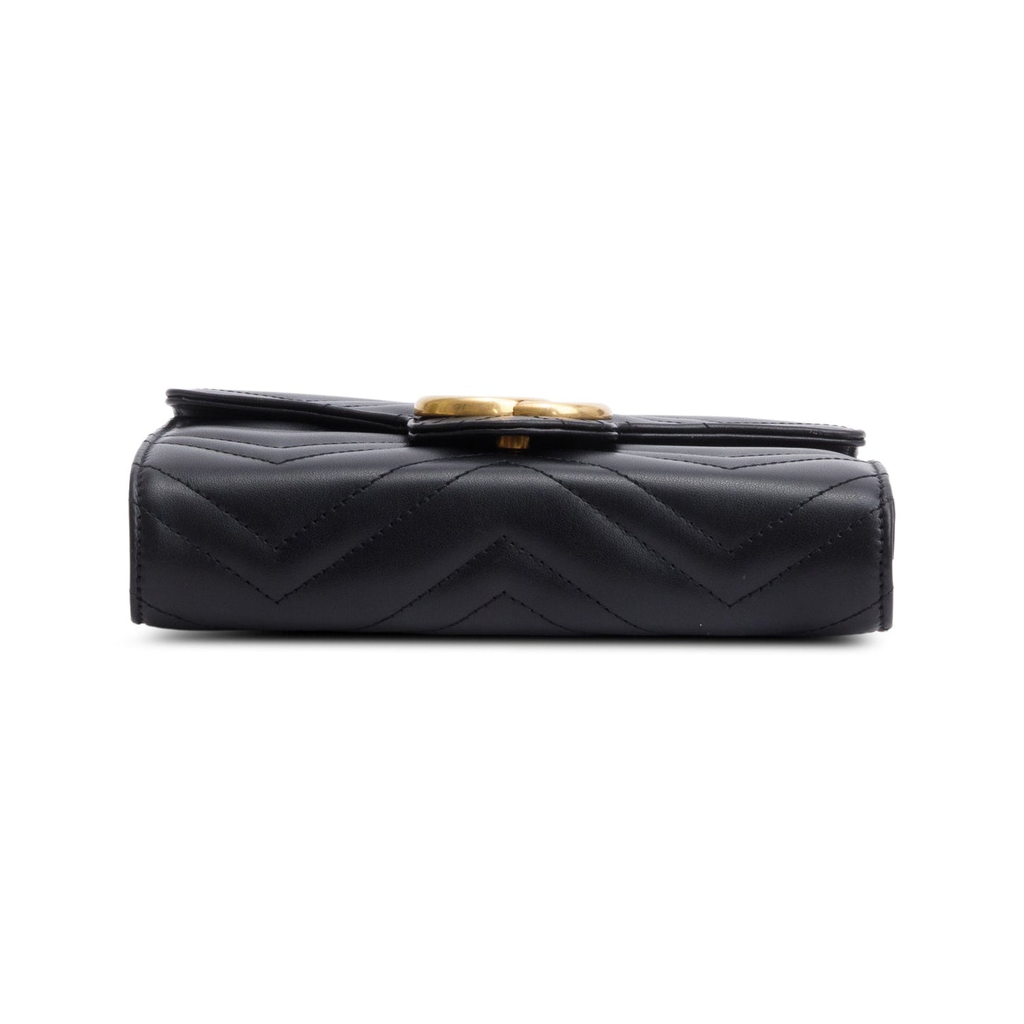 Gucci Black Calfskin Matelasse Leather GG Marmont Chain Wallet