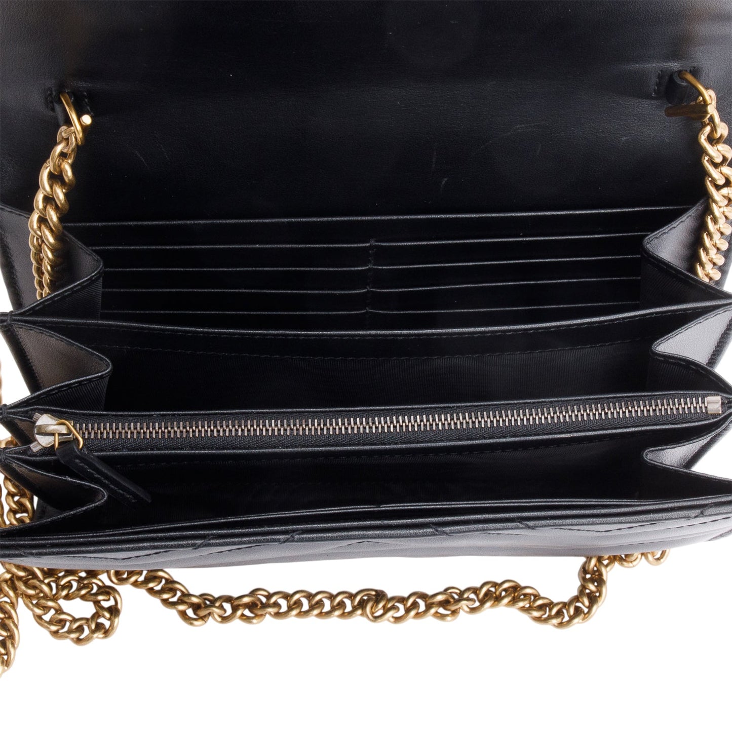 Gucci Black Calfskin Matelasse Leather GG Marmont Chain Wallet
