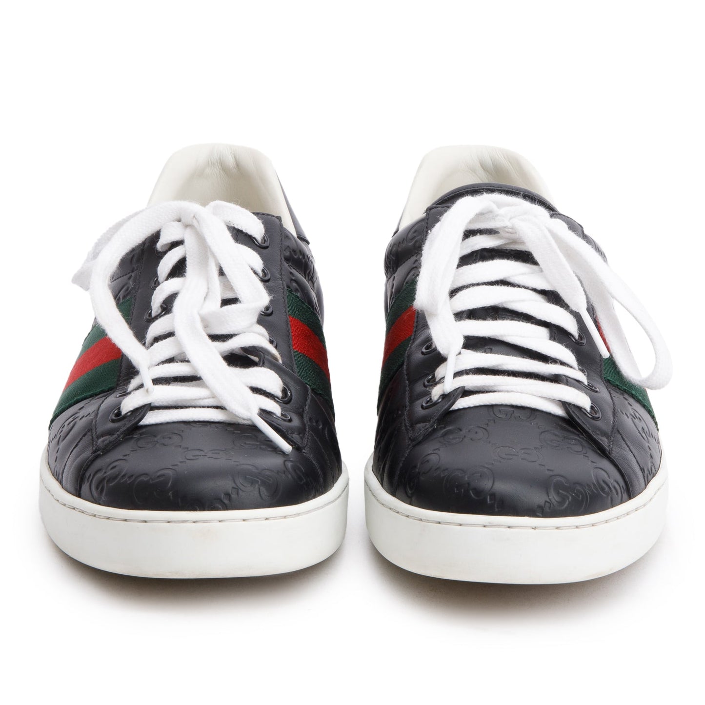 Gucci Black GG Signature Leather Web Men's Ace Sneakers, Size 34