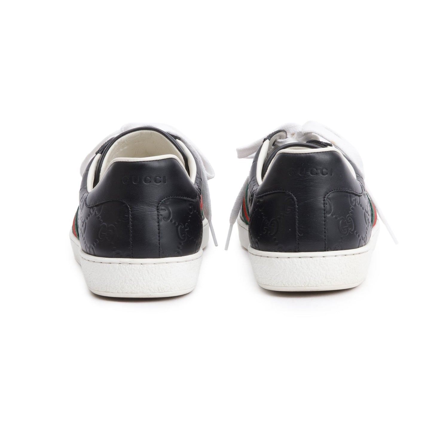 Gucci Black GG Signature Leather Web Men's Ace Sneakers, Size 34