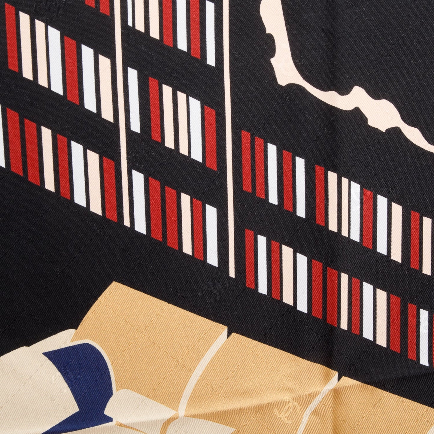 Chanel Black Printed Silk Scarf