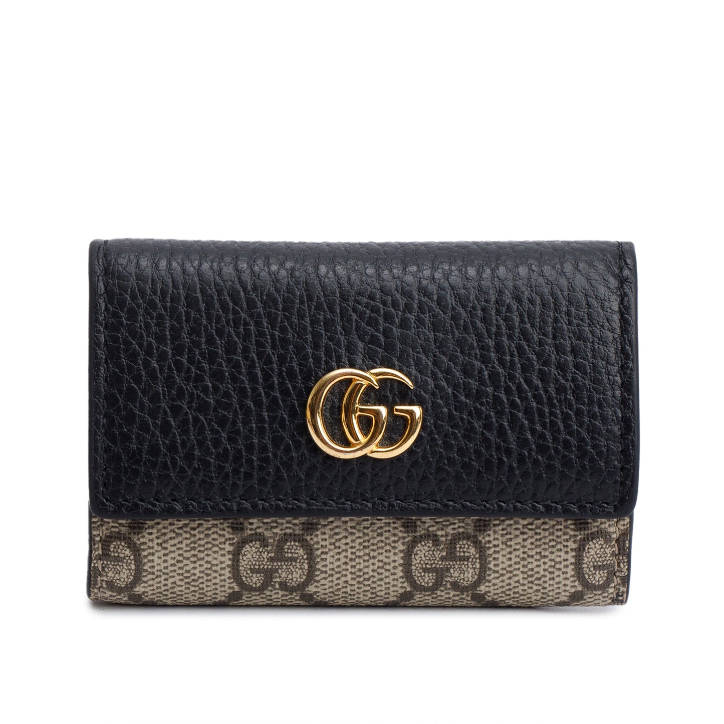 Gucci Black Leather GG Supreme GG Marmont 6 Key Case