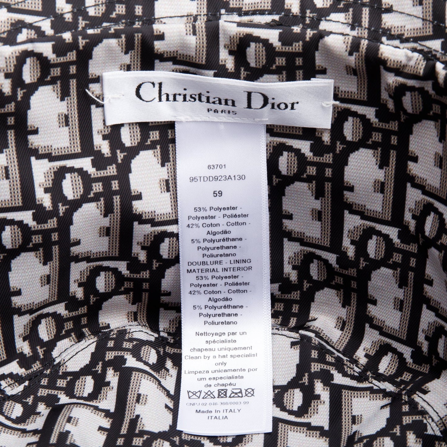 Christian Dior Black Cotton Teddy-D Reversible Small Brim Bucket Hat