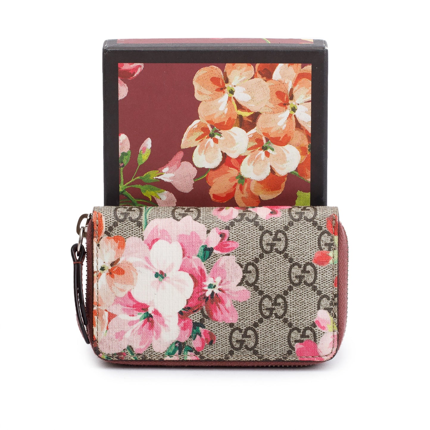 Gucci GG Supreme Blooms Zip Around Card Case Wallet