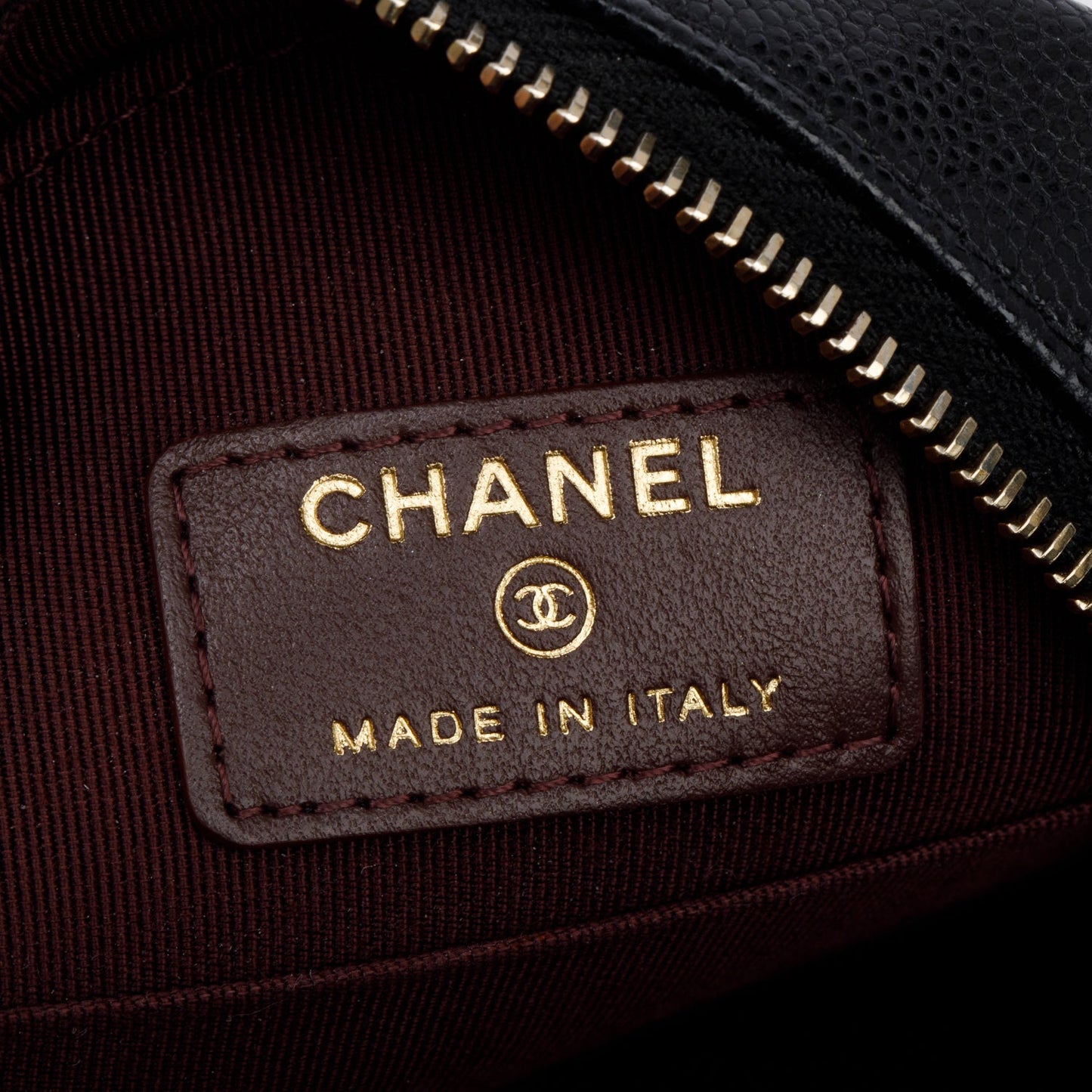 Chanel Black Caviar Leather Round Clutch with Chain