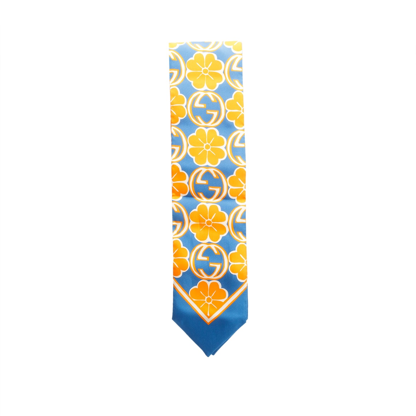 Gucci Blue/Orange GG Flower Silk Foily Skinny Scarf