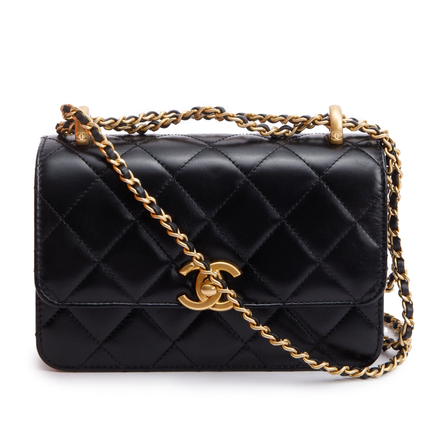 Chanel 2025 Black Quilted Lambskin Leather Mini Perfect Fit Flap Bag