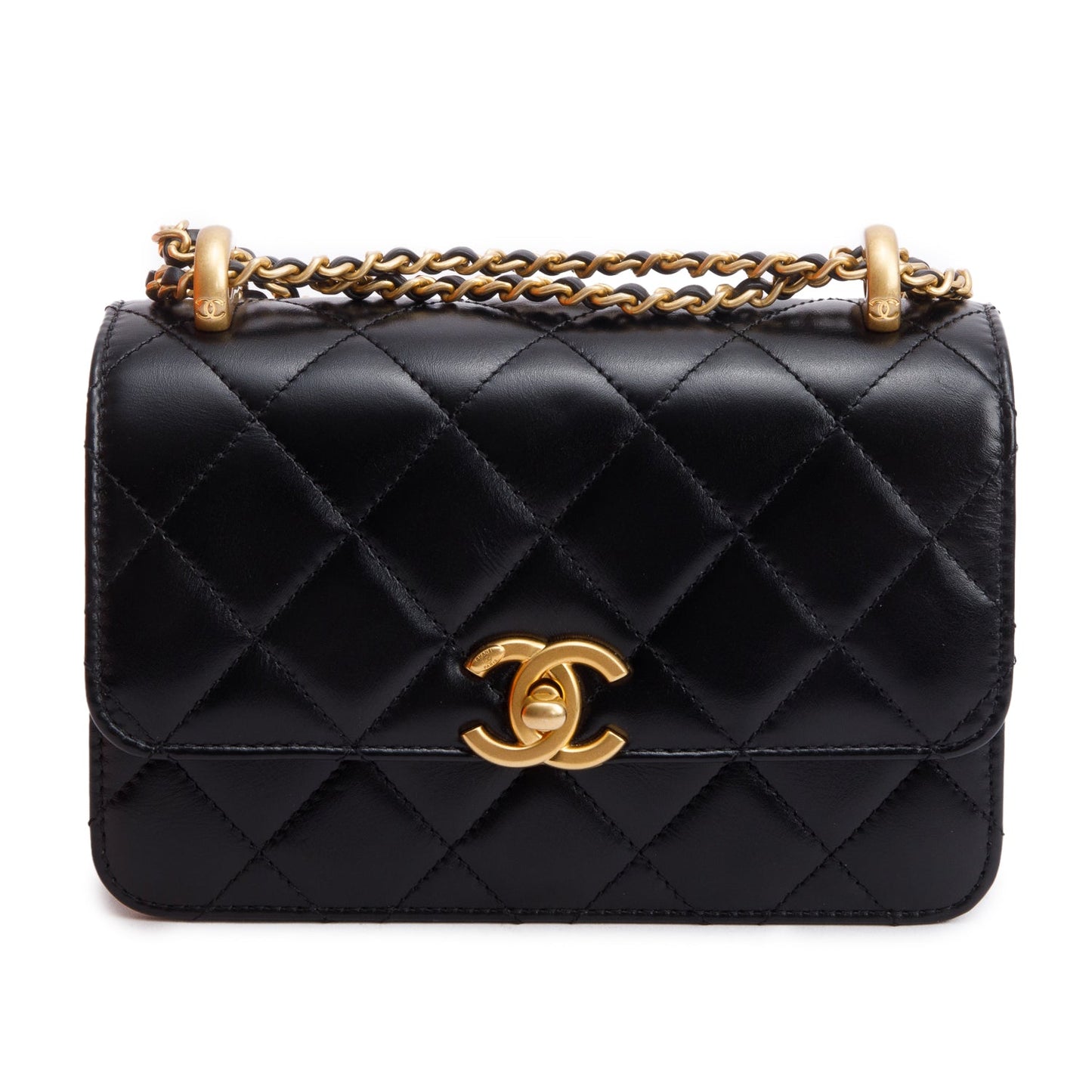 Chanel 2025 Black Quilted Lambskin Leather Mini Perfect Fit Flap Bag