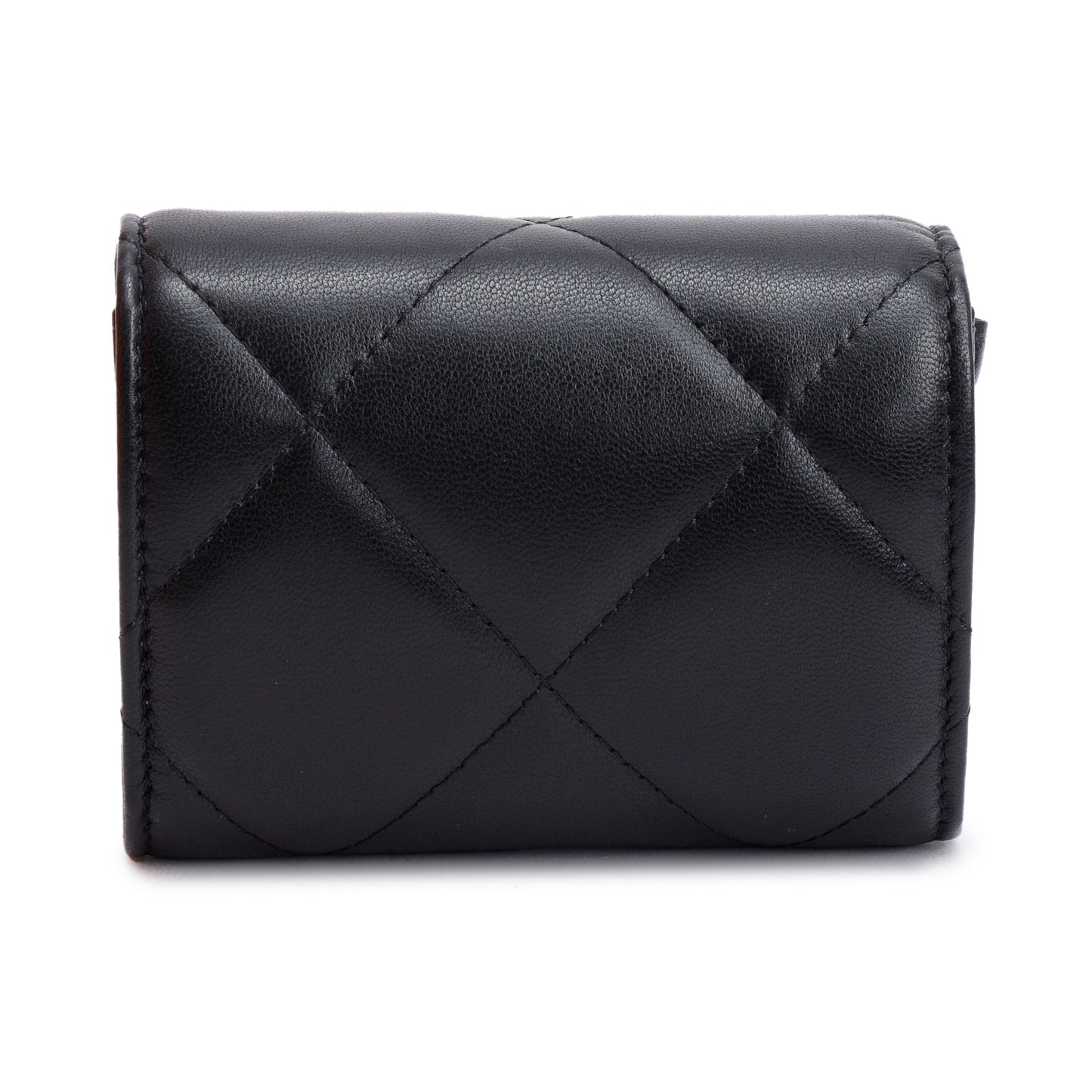 Chanel 2021 Black Lambskin Leather 19 Flap Coin Purse with Chain