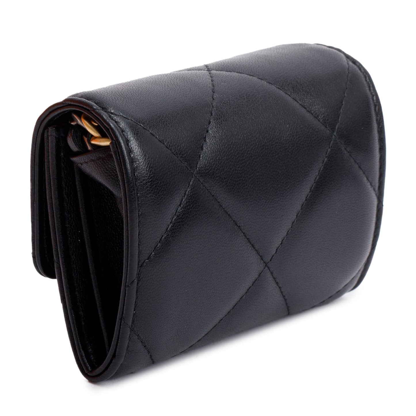 Chanel 2021 Black Lambskin Leather 19 Flap Coin Purse with Chain