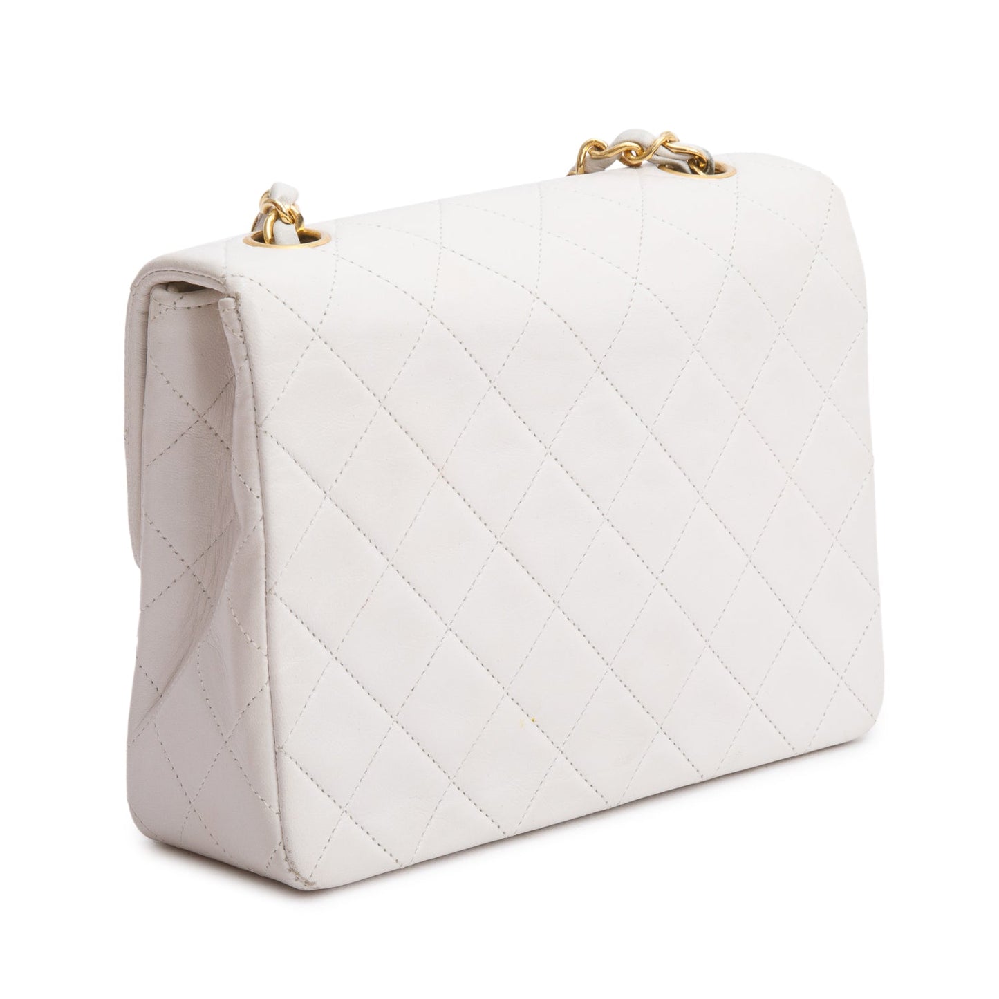 Chanel Vintage White Quilted Lambskin Leather Small Square Single Flap Bag