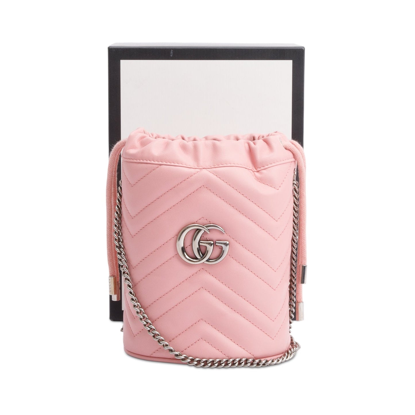 Gucci Pink Calfskin Leather GG Marmont Mini Bucket Bag
