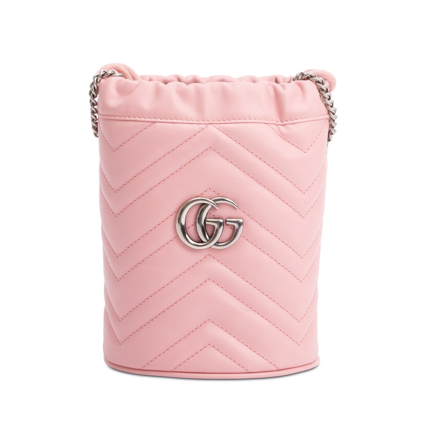 Gucci Pink Calfskin Leather GG Marmont Mini Bucket Bag