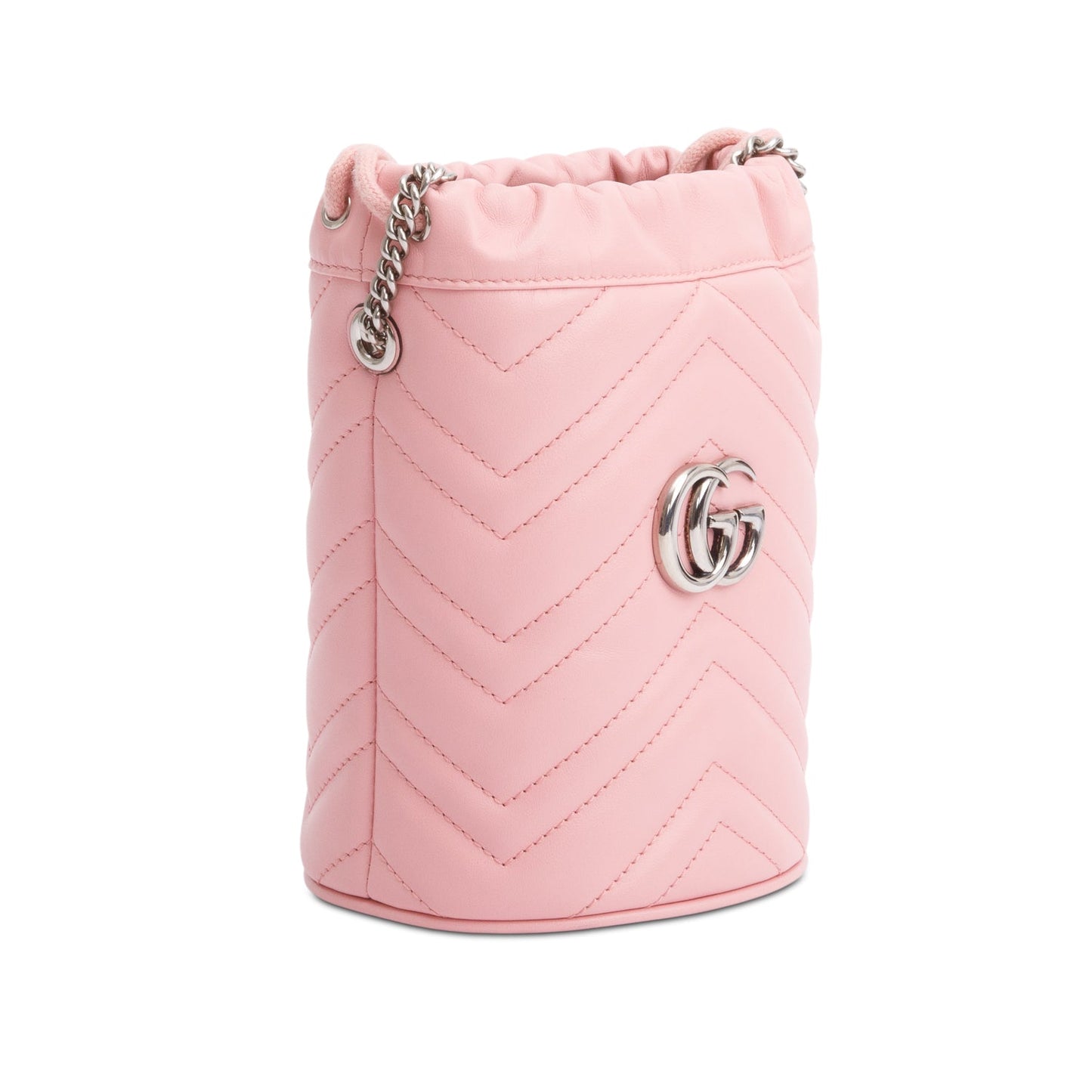 Gucci Pink Calfskin Leather GG Marmont Mini Bucket Bag