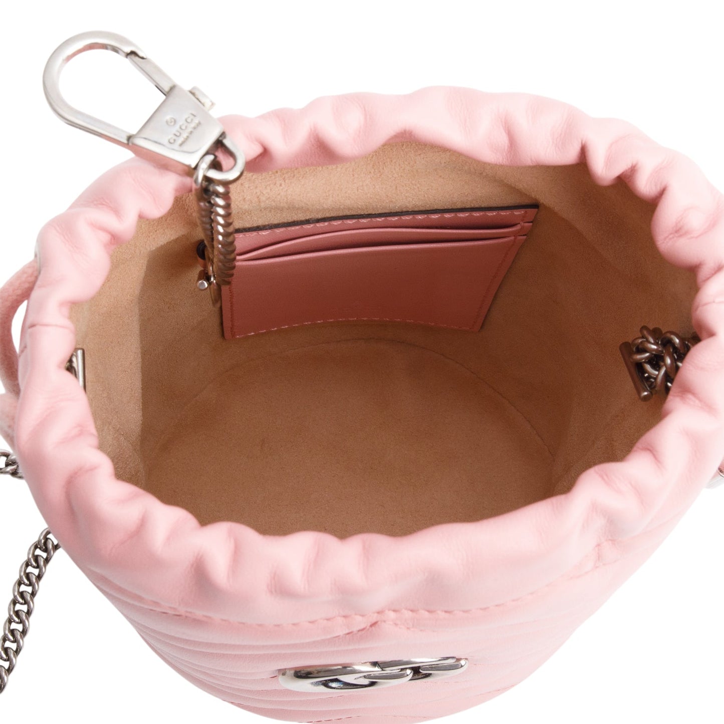 Gucci Pink Calfskin Leather GG Marmont Mini Bucket Bag