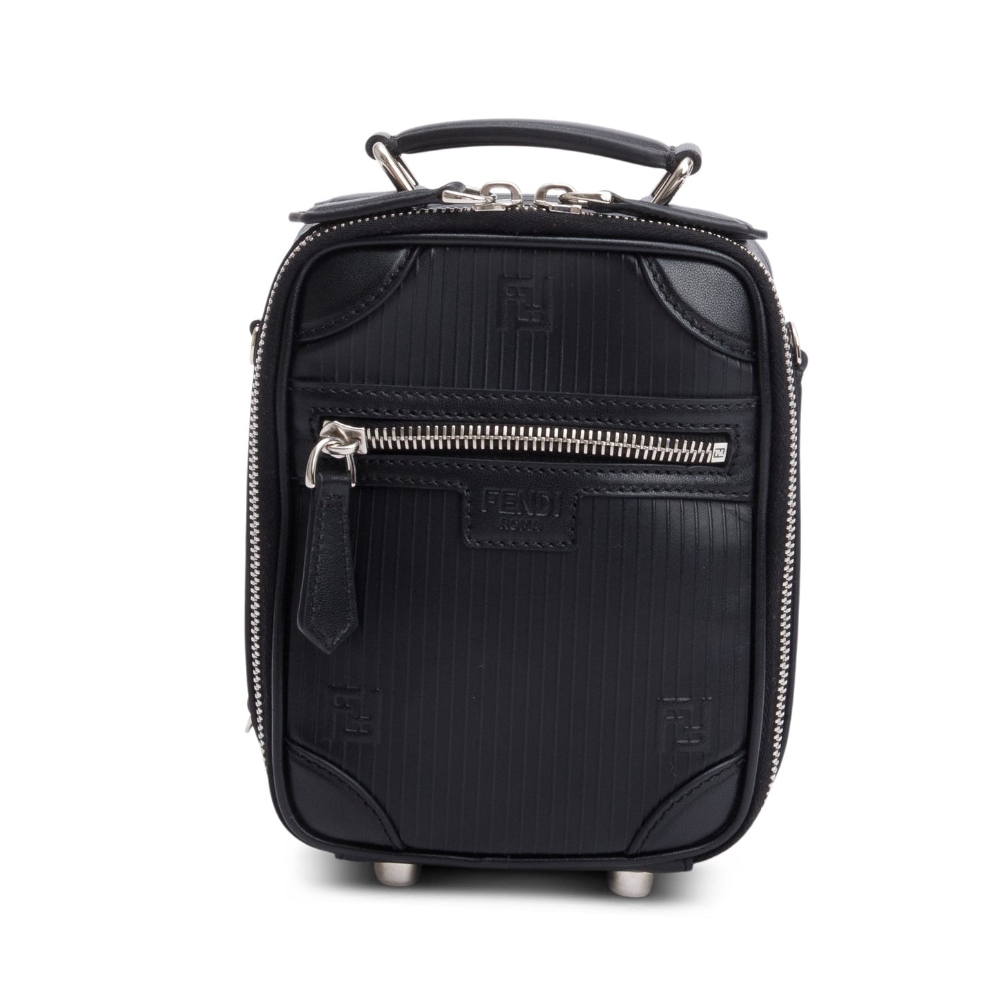 Fendi Black Vitello Astro Rubber Effect Mini Trolley Bag