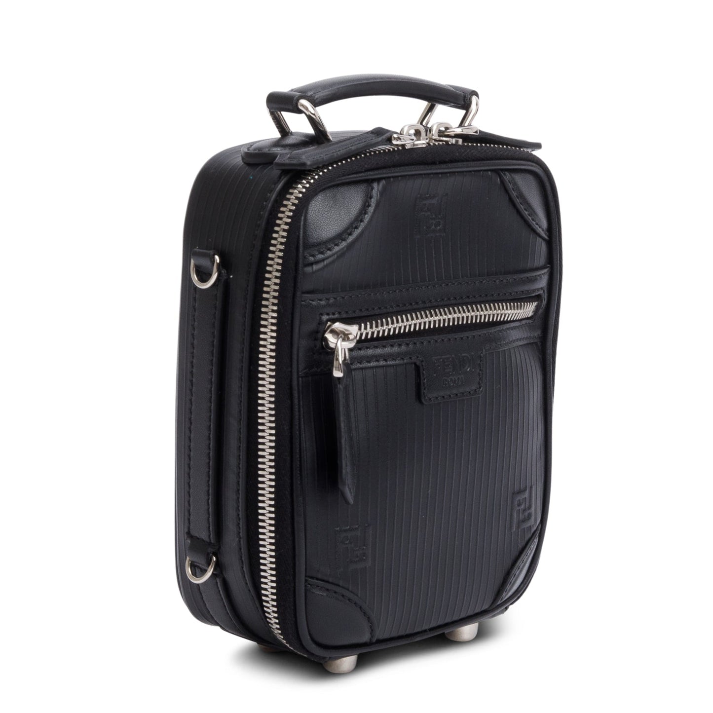 Fendi Black Vitello Astro Rubber Effect Mini Trolley Bag