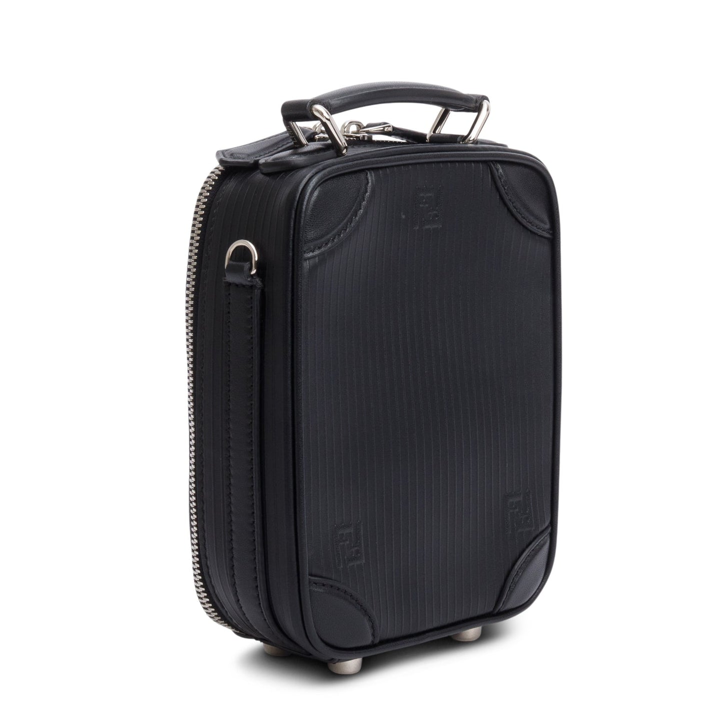 Fendi Black Vitello Astro Rubber Effect Mini Trolley Bag