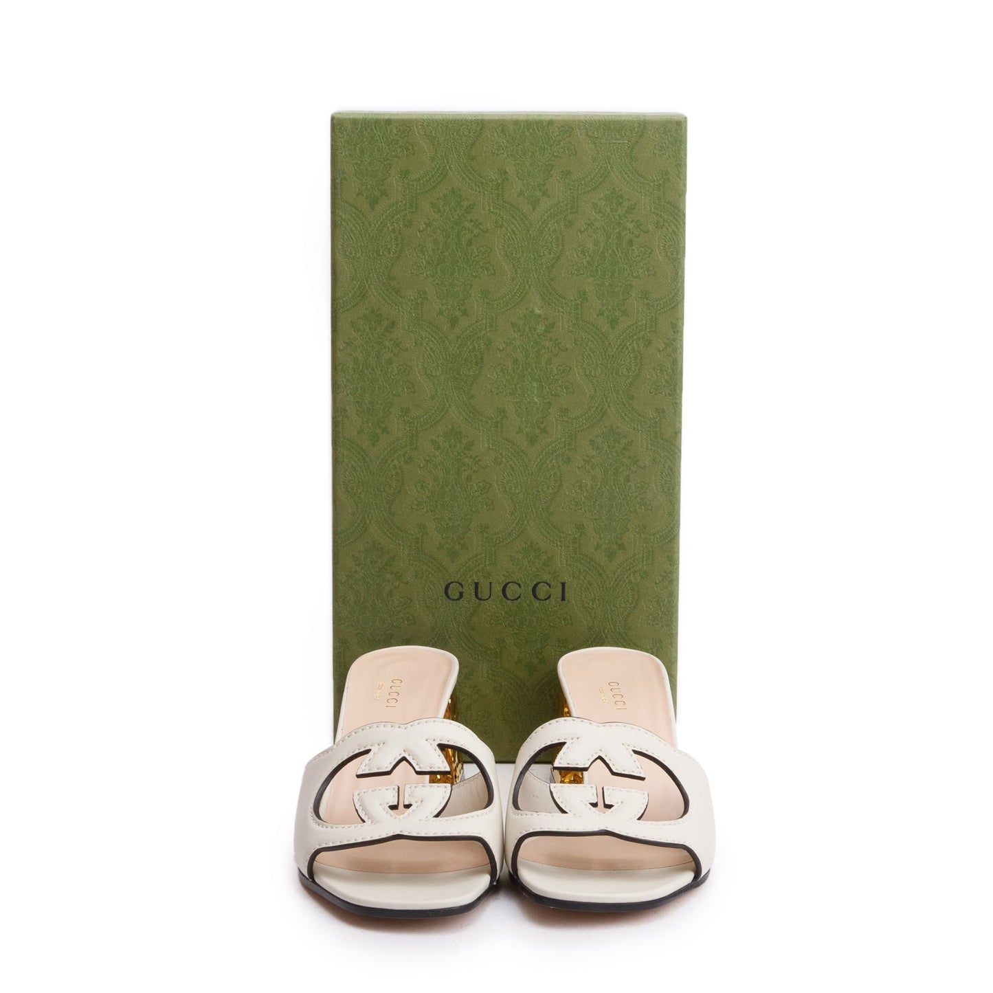 Gucci White Leather Interlocking G Cutout Slide Sandals, Size 38