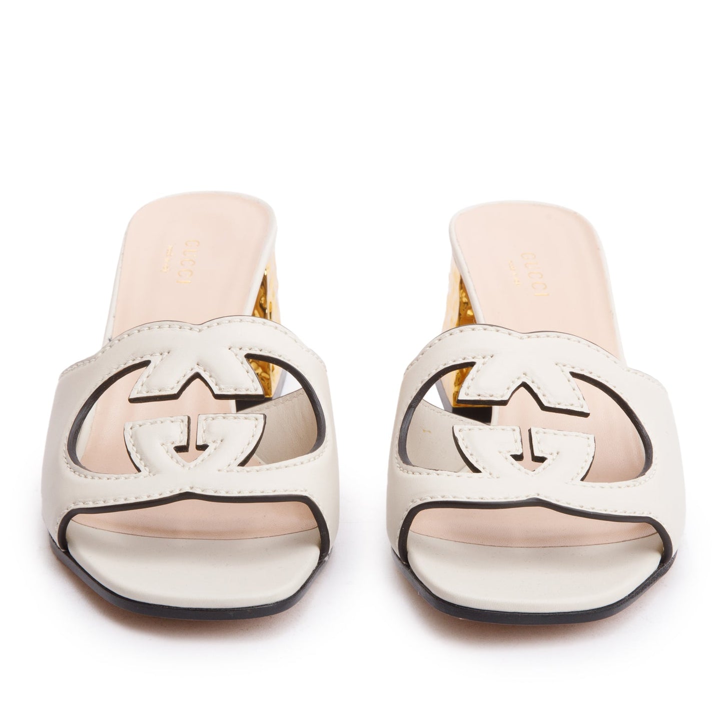 Gucci White Leather Interlocking G Cutout Slide Sandals, Size 38