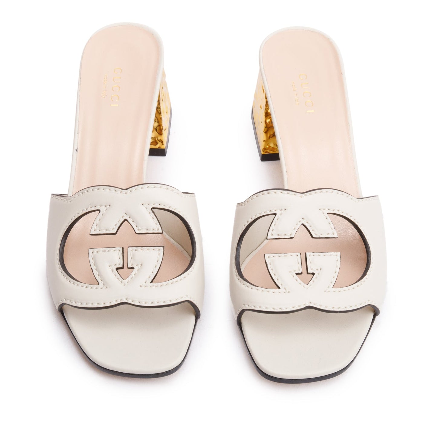 Gucci White Leather Interlocking G Cutout Slide Sandals, Size 38
