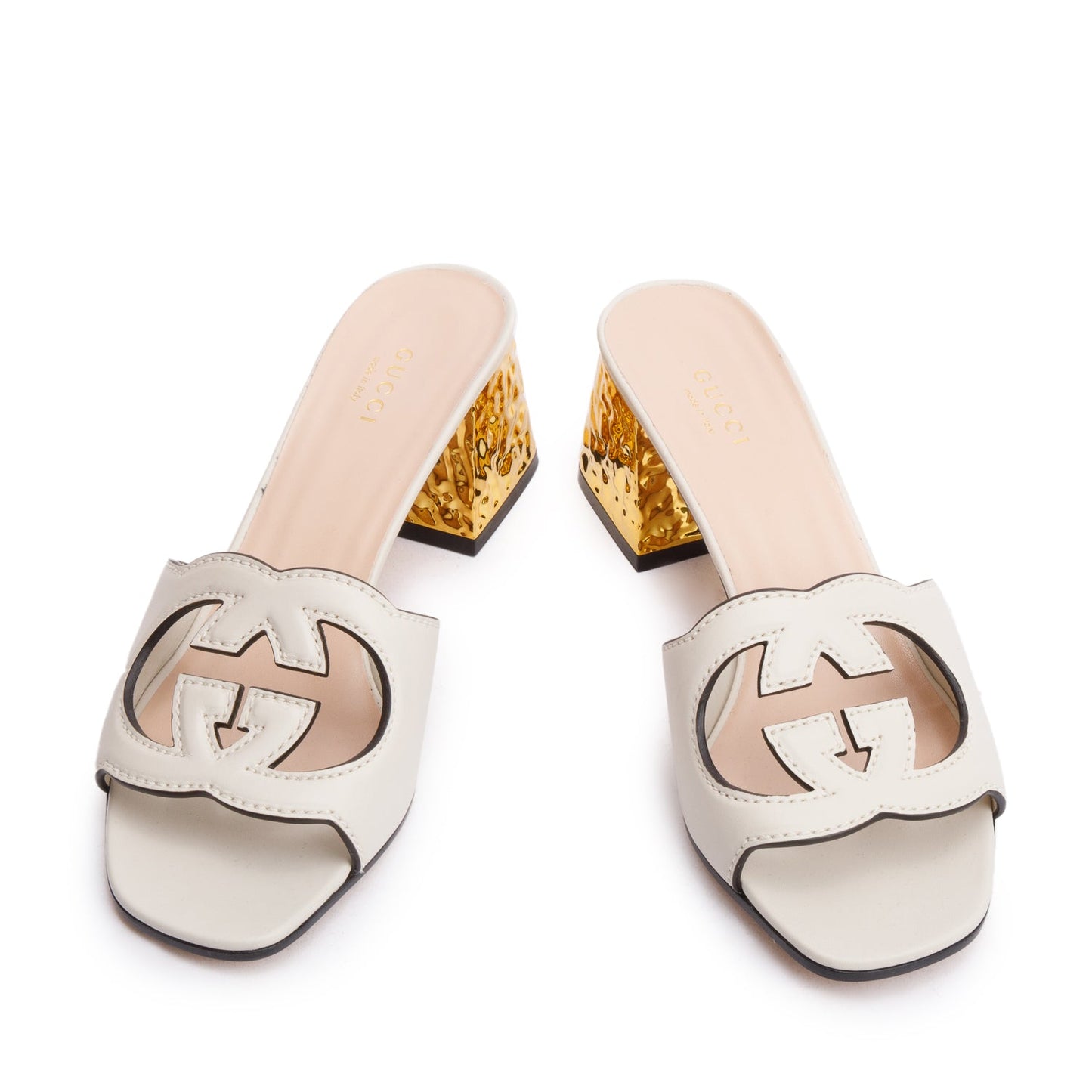 Gucci White Leather Interlocking G Cutout Slide Sandals, Size 38