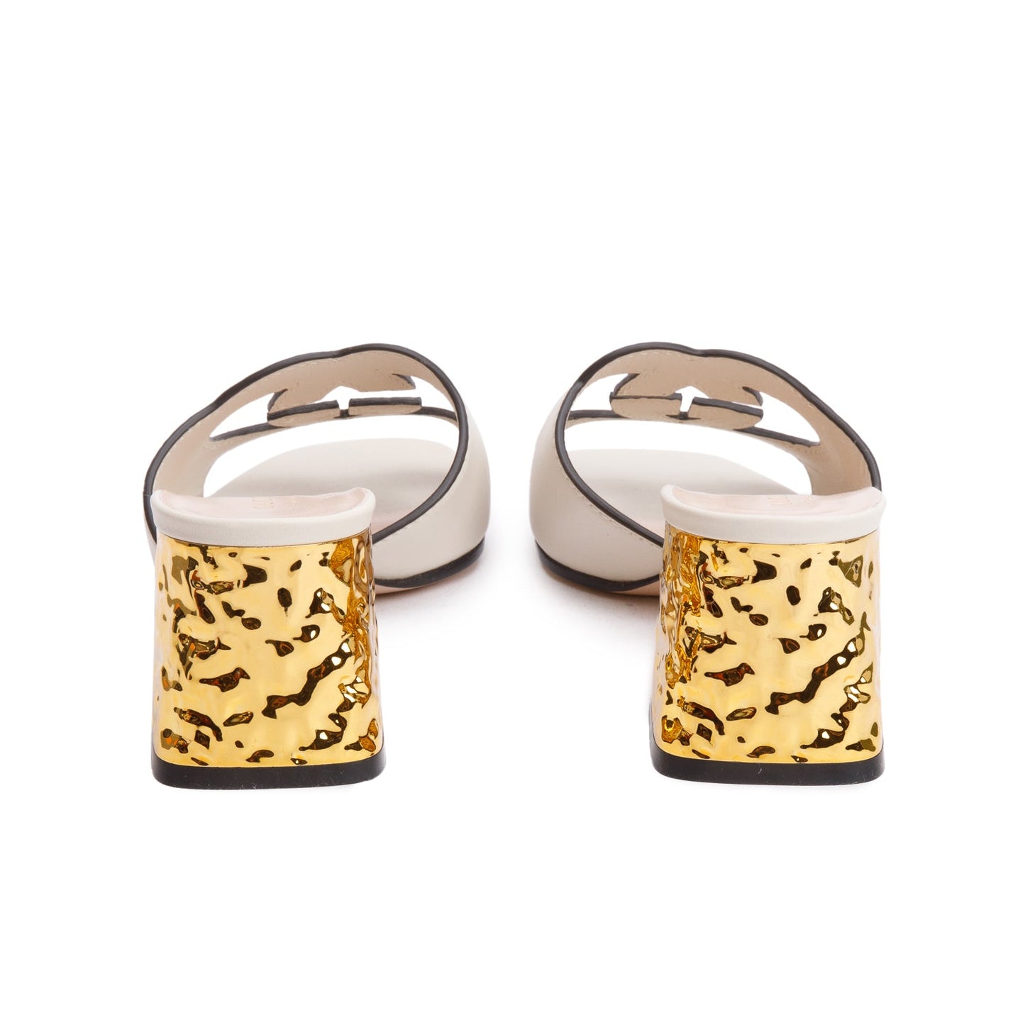 Gucci White Leather Interlocking G Cutout Slide Sandals, Size 38