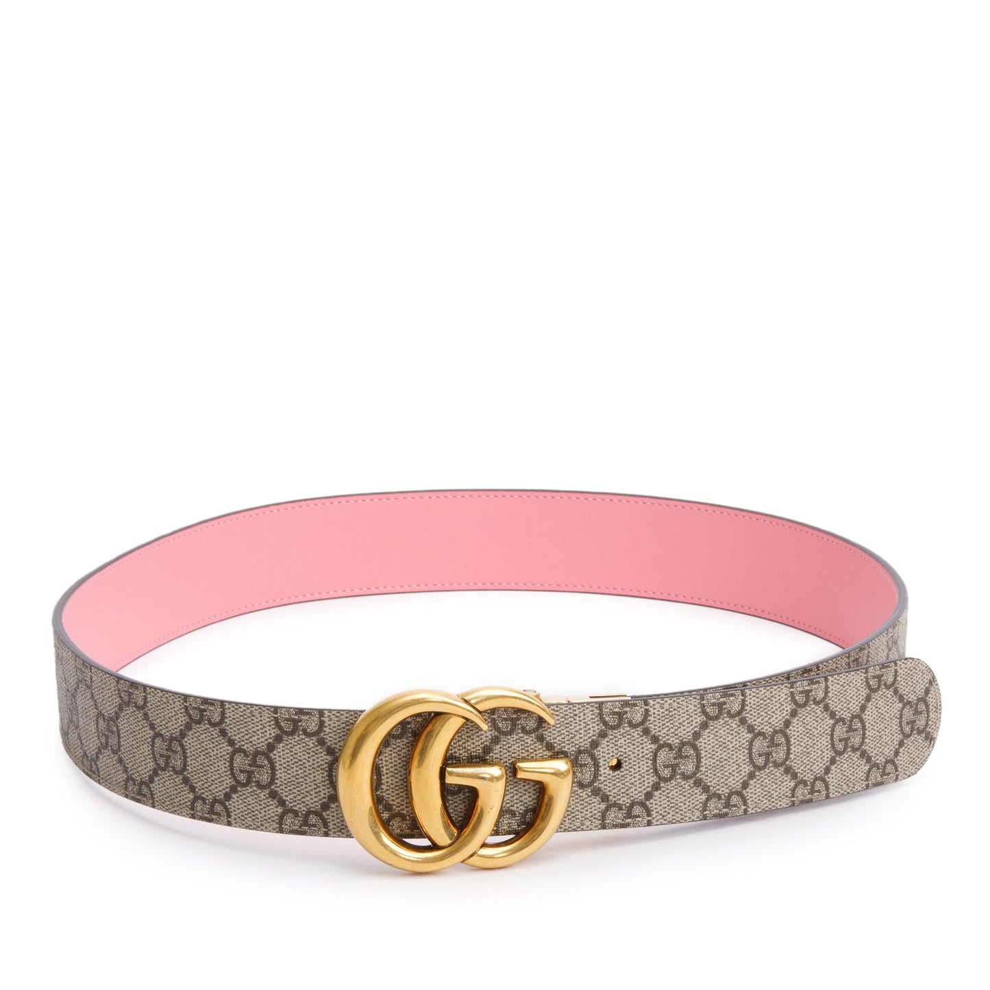 Gucci GG Supreme Canvas Pink Calfskin Leather GG Marmont Reversible Belt 90 36