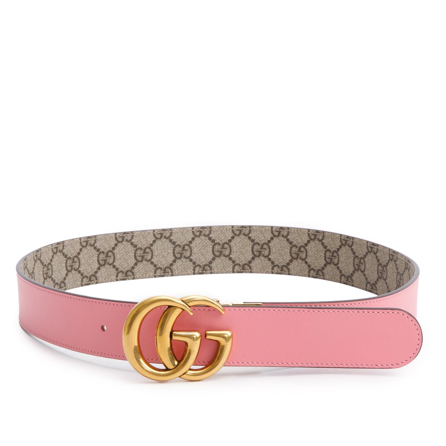 Gucci GG Supreme Canvas Pink Calfskin Leather GG Marmont Reversible Belt 90 36
